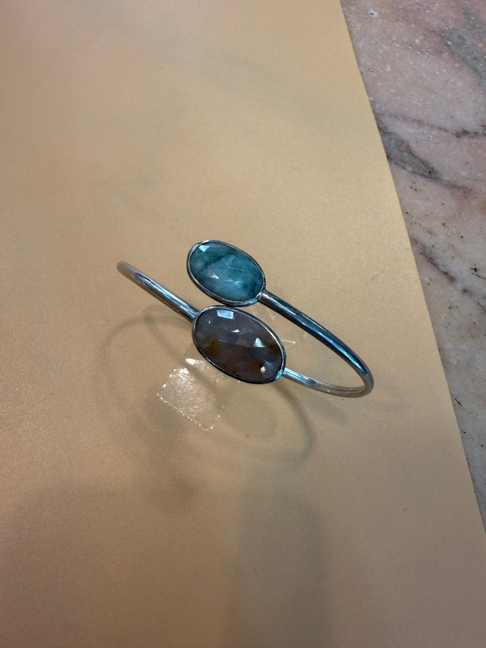 Bracciale schiava in argento 925 con radice di acquamarina e ametista