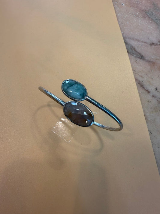 Bracciale schiava in argento 925 con radice di acquamarina e ametista